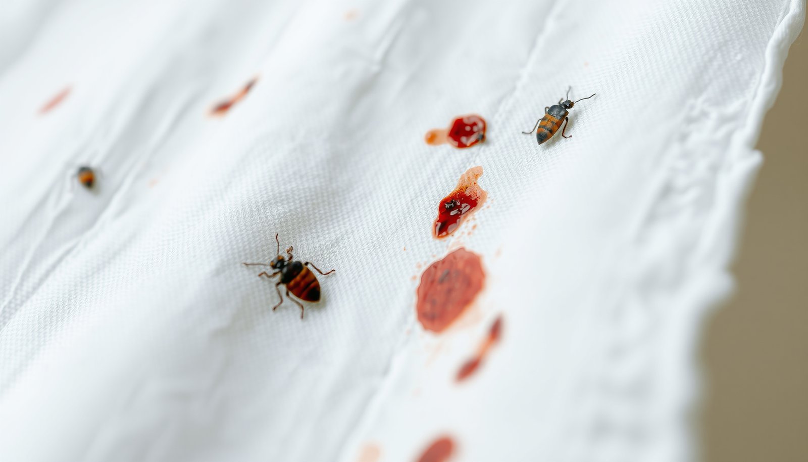 bed bug stains on sheets close-up view
