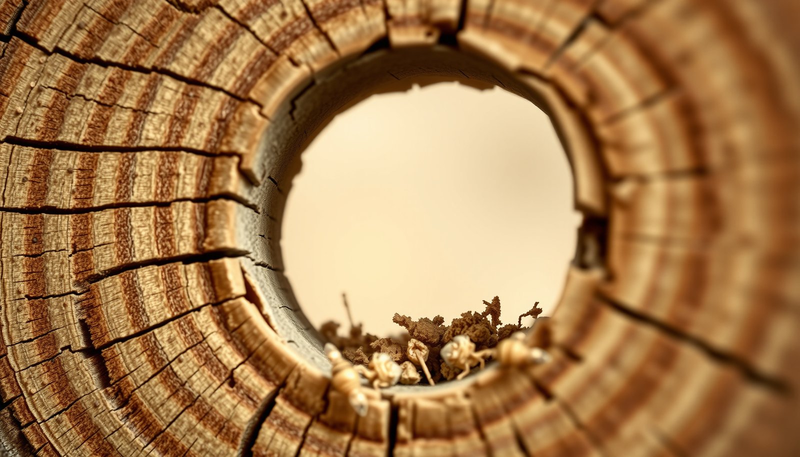 carpenter bee holes vs termite damage close-up view