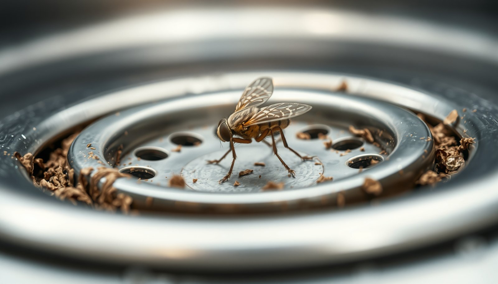 drain flies in kitchen sink close-up view