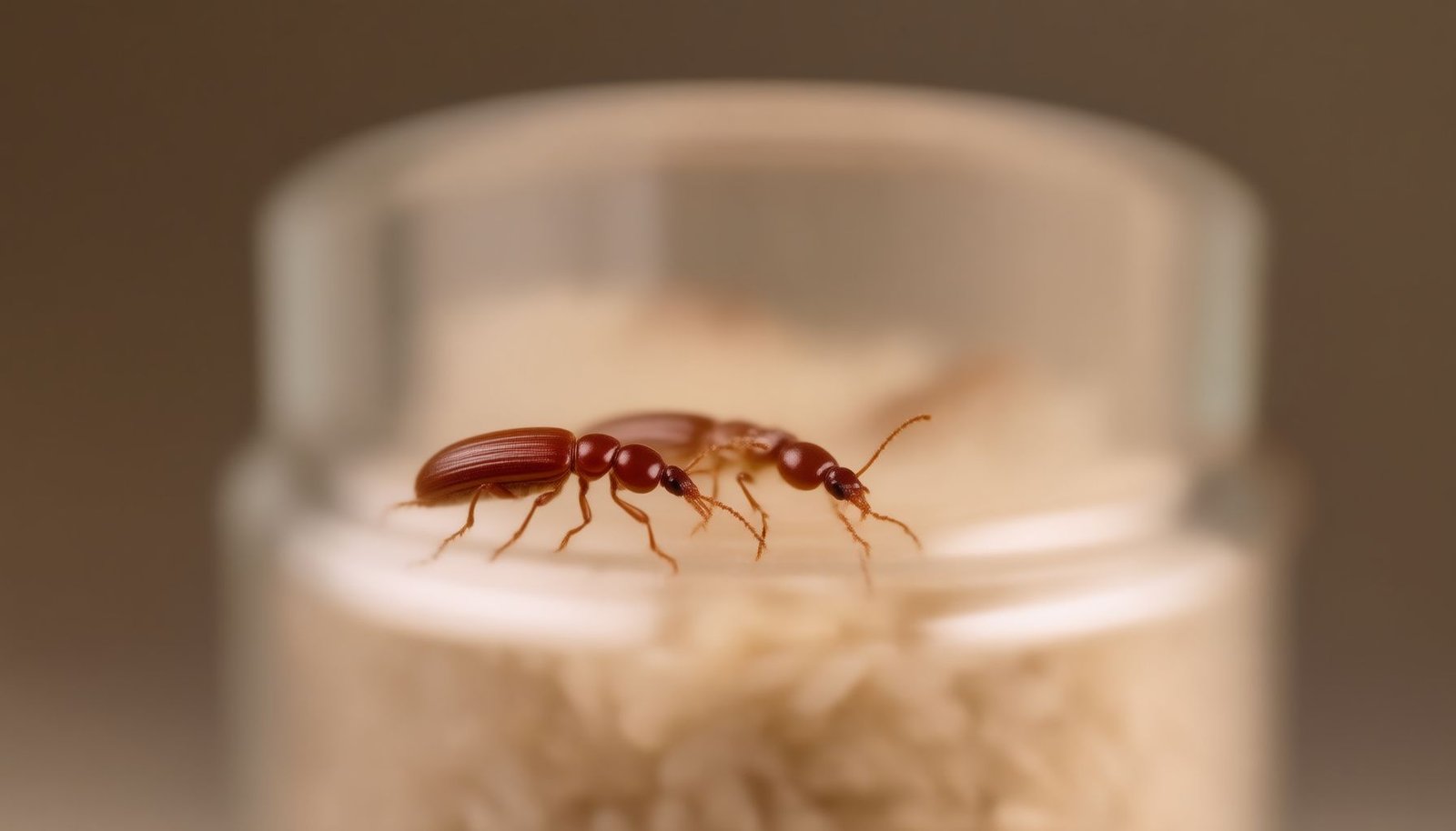 grain beetles in pantry close-up view