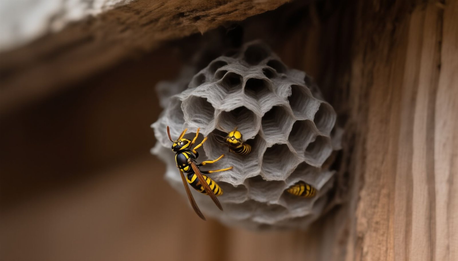 hornets nest in eaves close-up view