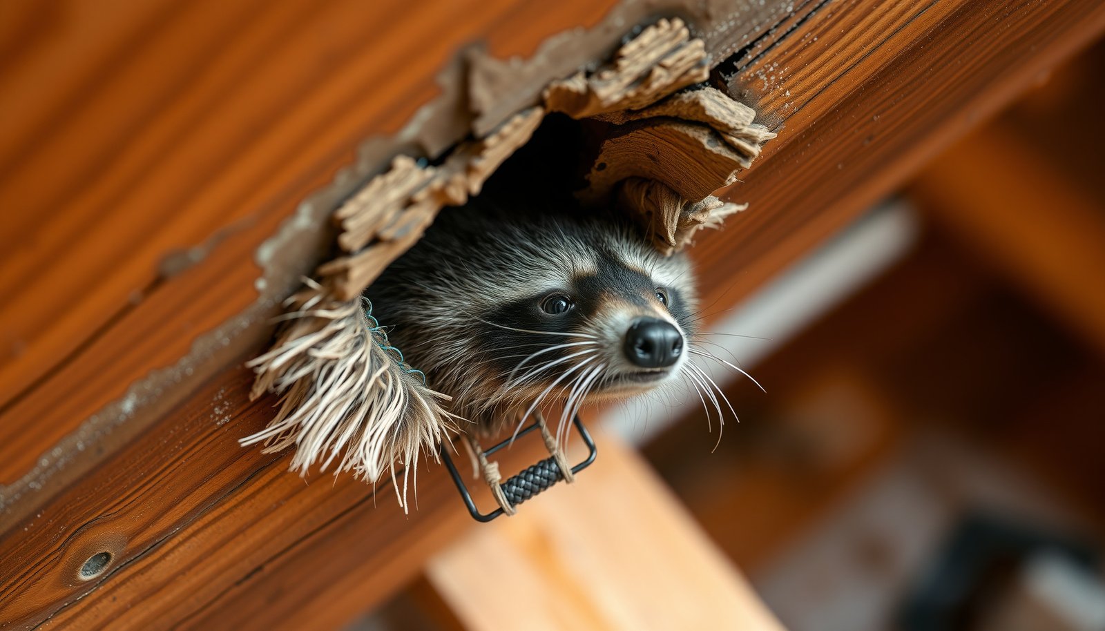 get rid of raccoons in the attic without trapping close-up view