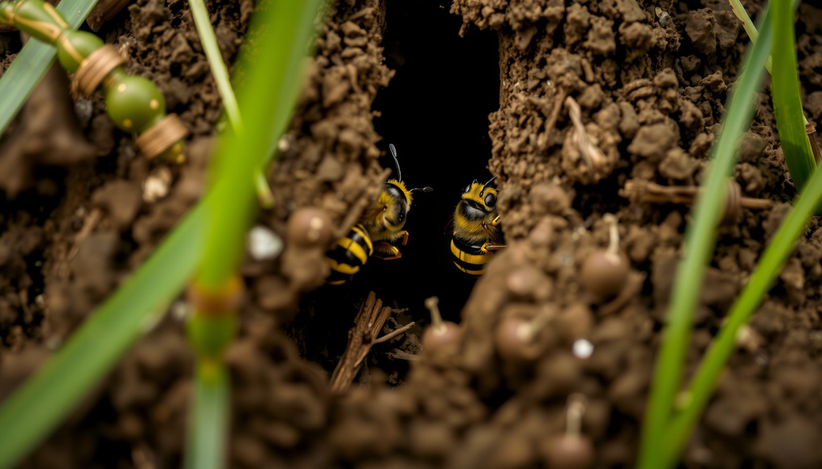 yellow jackets in the ground close-up view