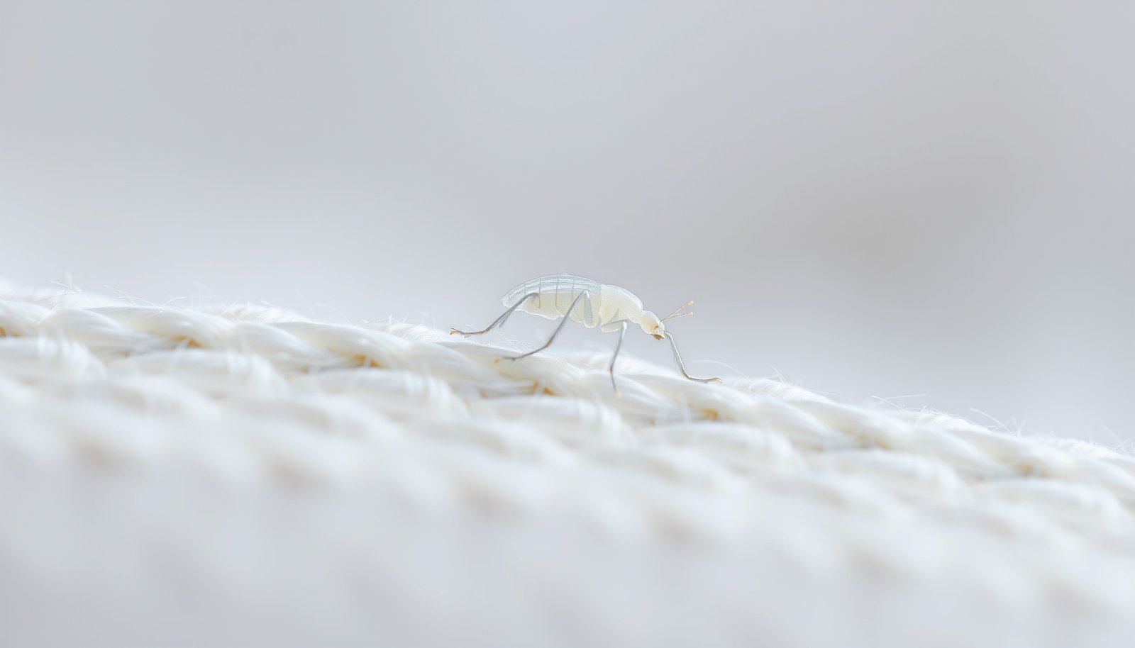 tiny white bugs in bed not bed bugs close-up view