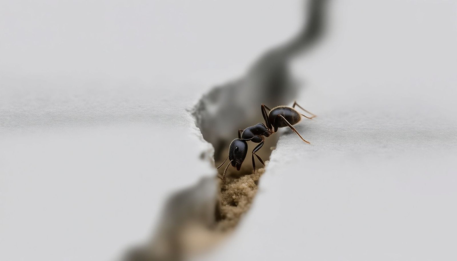 ants under concrete slab close-up view
