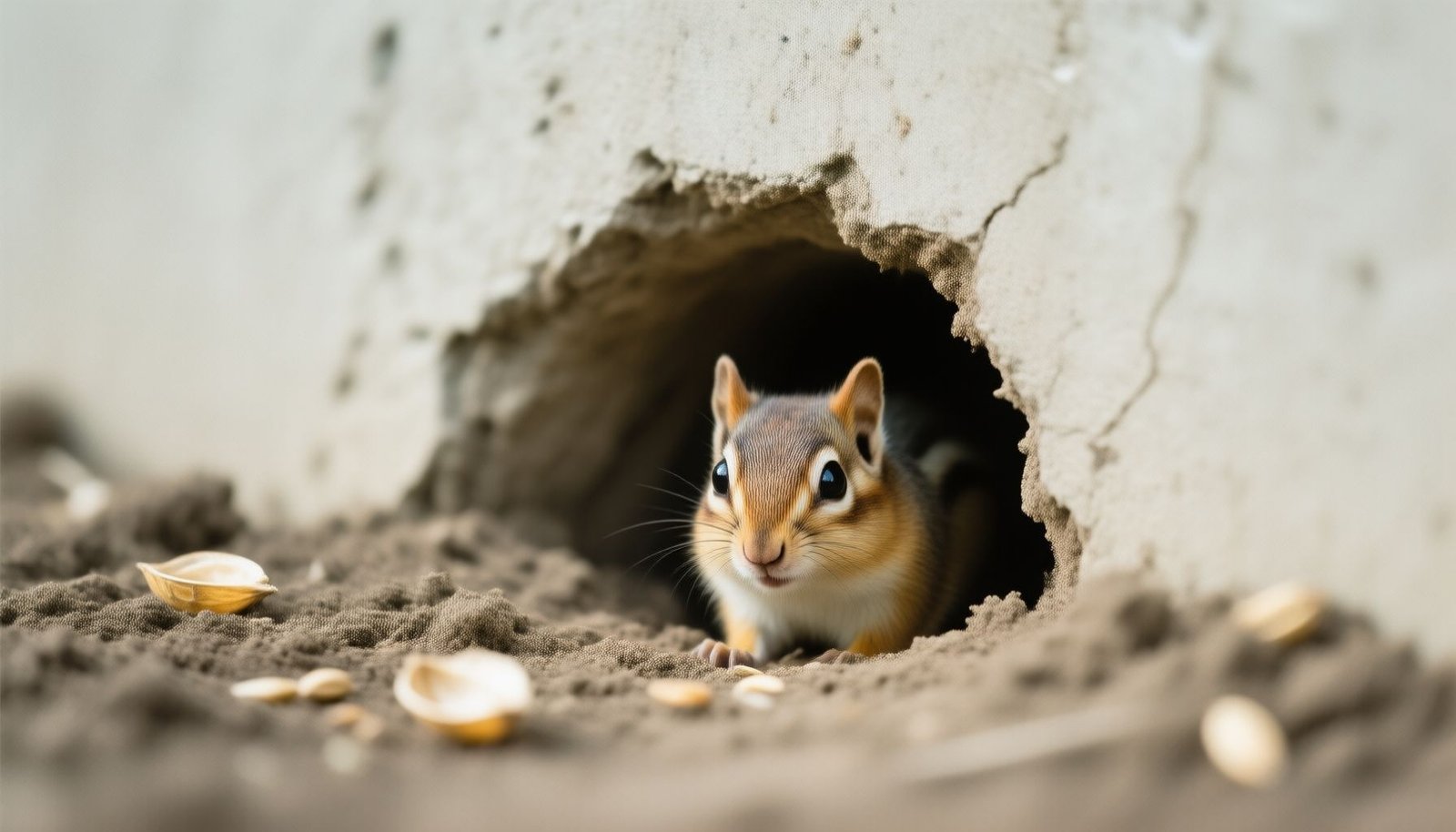 chipmunks under the foundation close-up view