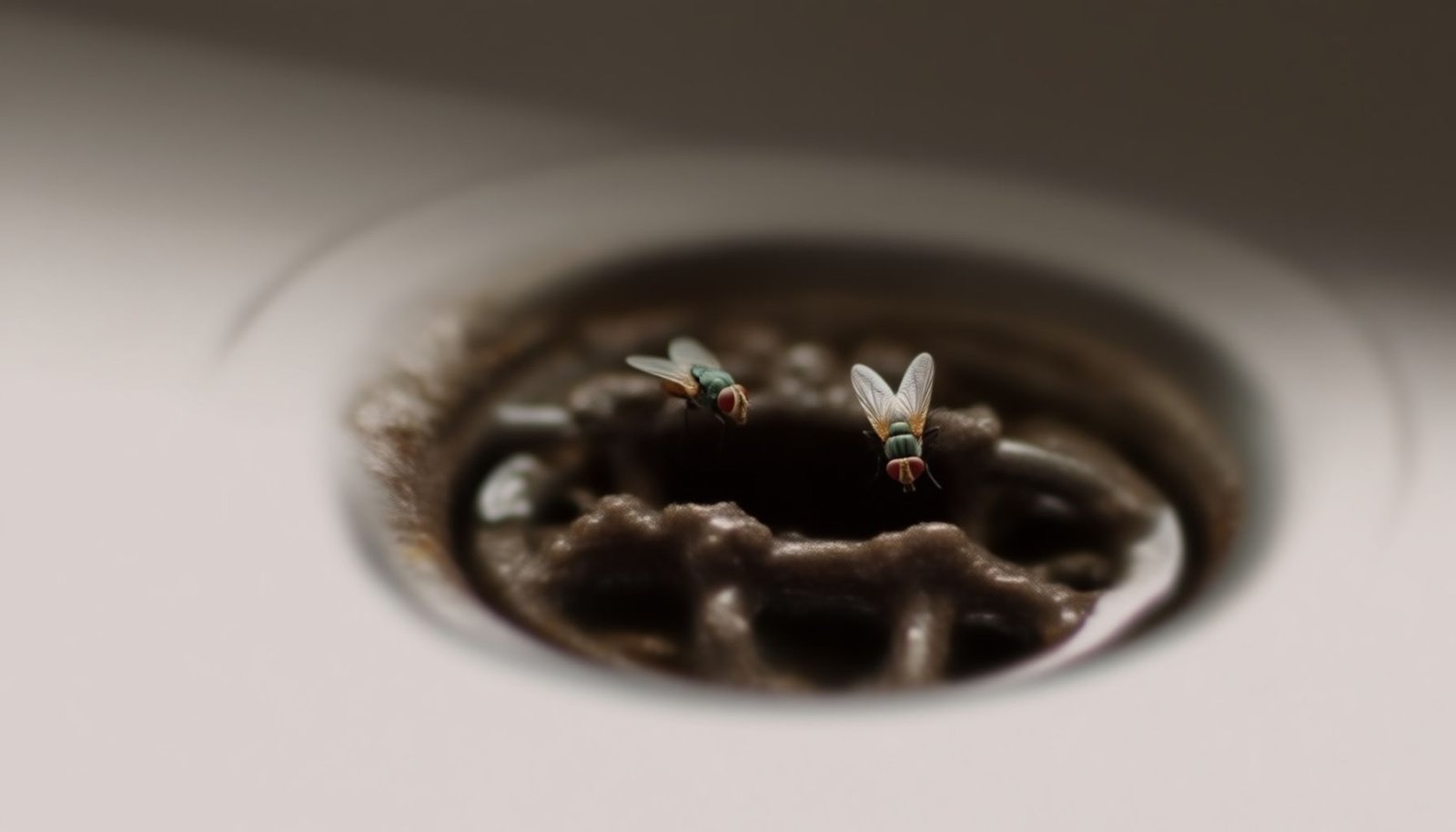 fruit flies from a drain close-up view