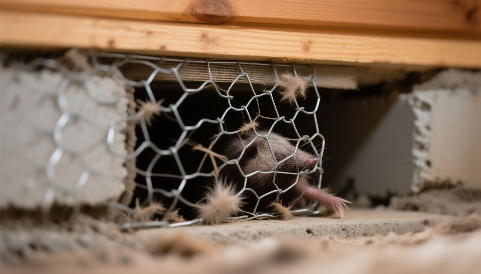 get rid of opossums under a deck close-up view