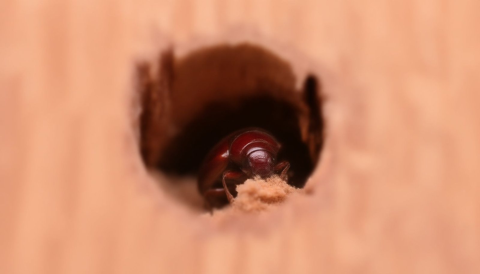 powderpost beetles in furniture and flooring close-up view