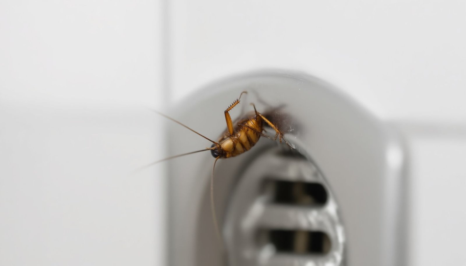 roaches in bathroom drain close-up view