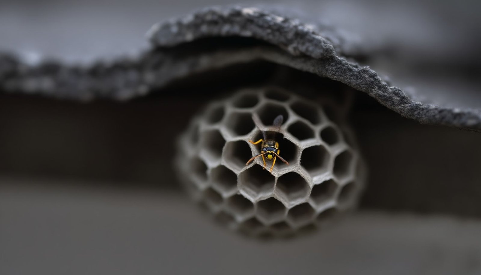 wasps under roof shingles close-up view