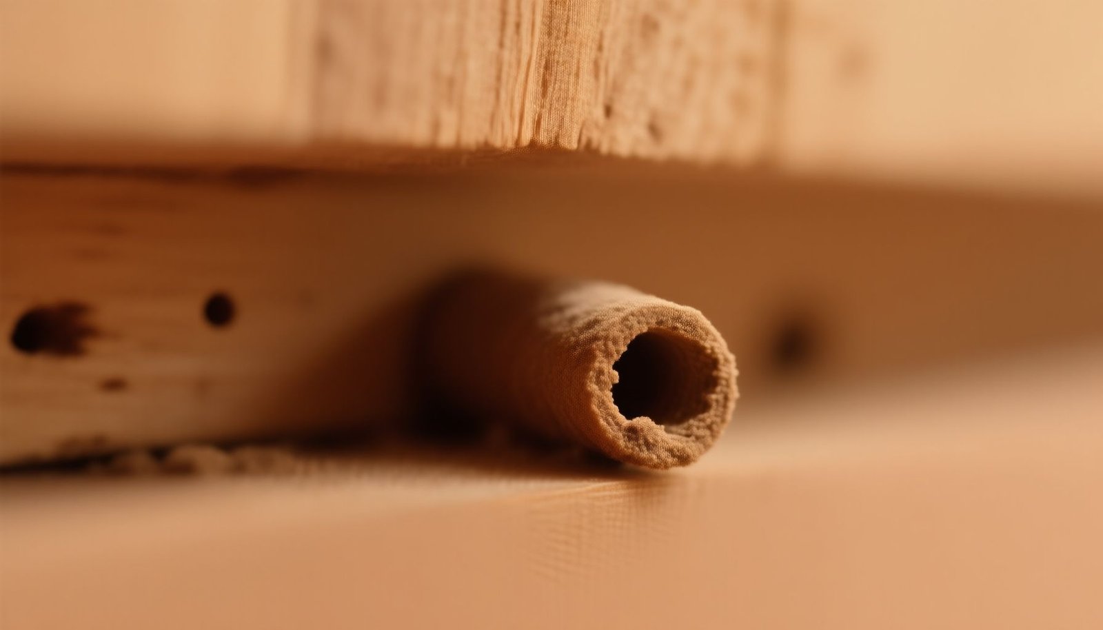 signs of termites in wood close-up view