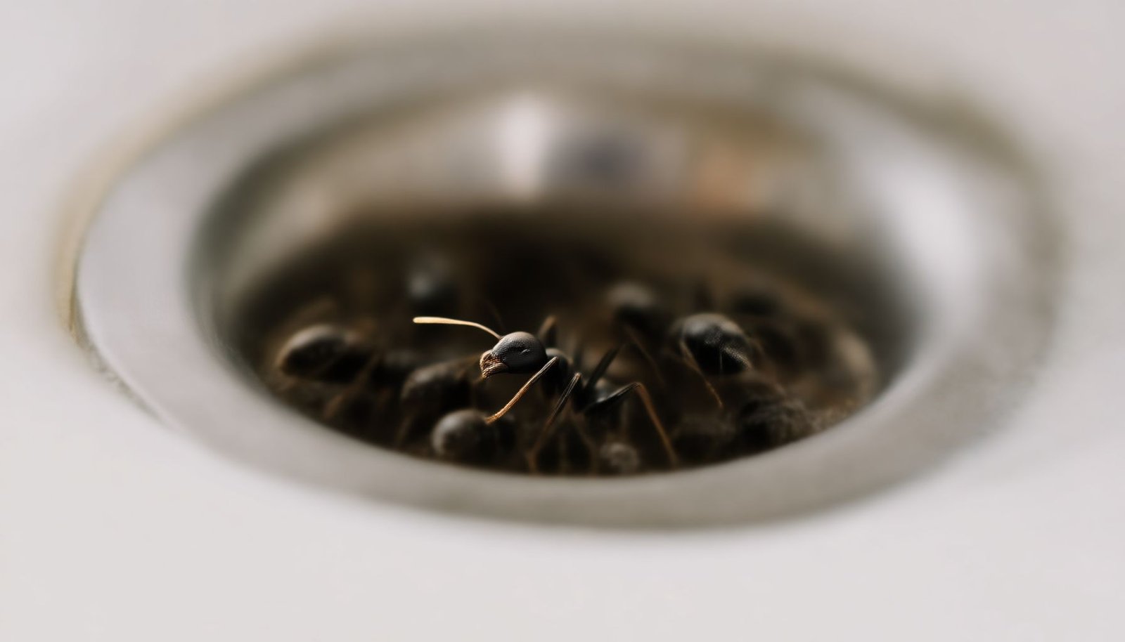 ants in bathroom close-up view